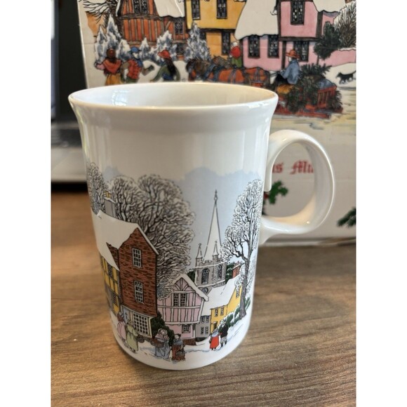 DUNOON 4 Christmas Mugs Scotland Victorian Prints w/ Box Fine White bone china - Picture 12 of 16